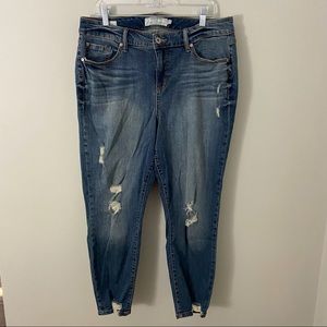 Torrid Girlfriend Jeans Size 16R Distressed Shark Bite Hem Medium Wash Stretch